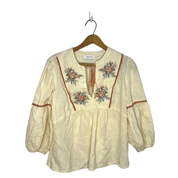 CALLIGRAPHIE Embroidered Floral Boho Tassel Tie Balloon Sleeve Peasant Blouse - Picture 11 of 11